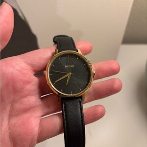 Nixon Gold and Black Leather Watch